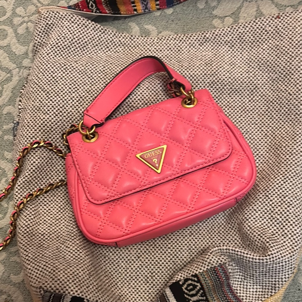 Guess Pink Quilted Mini Bag with Chain Strap